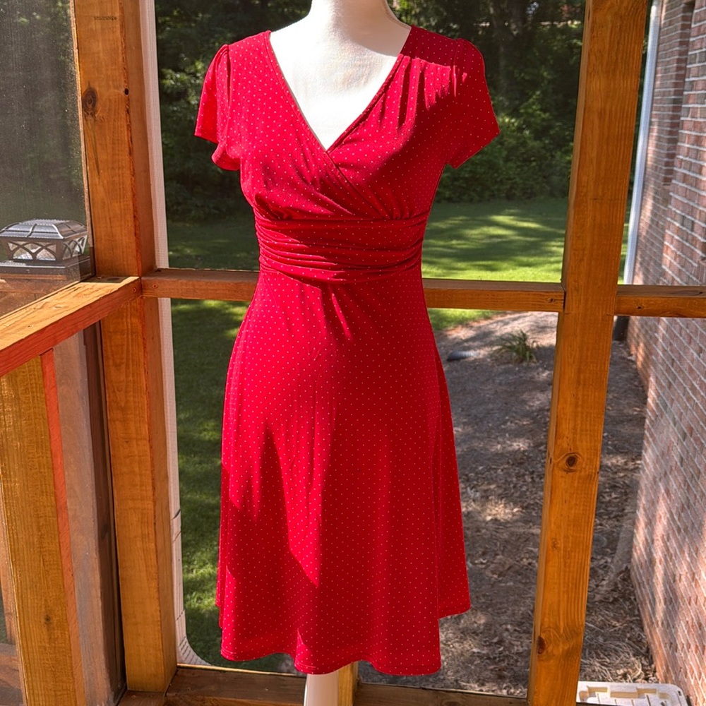 La Chateau Red Polka Dot Dress - Elegant, Flattering Fit